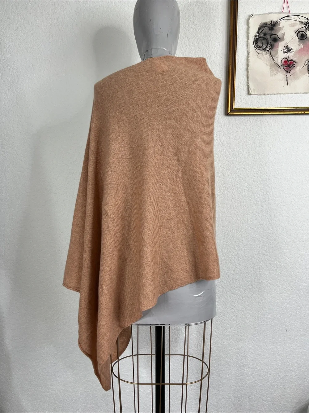 J Crew Cashmere Wool Asymetric Hanky Hem Blend Poncho Cape Birch